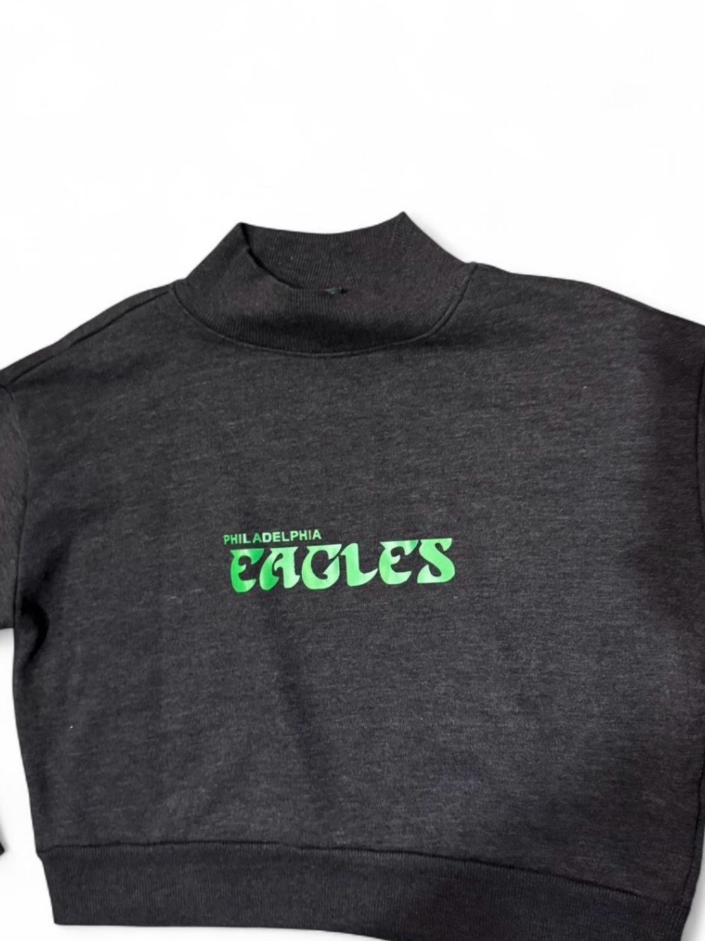 Philadelphia Eagles Charcoal Cropped Mock Neck Sweatshirt - Picture 11 of 14